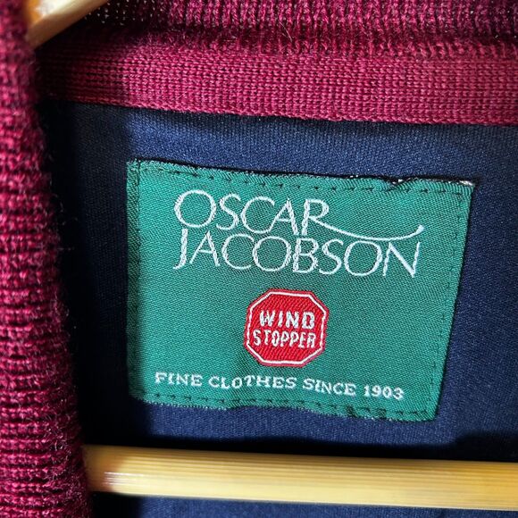 Oscar Jacobson Wine Wool Cable Knit Wind Stopper Collared Golf Sweater Sz L - Picture 4 of 14